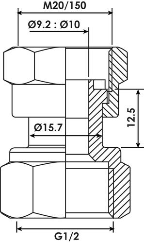 Raccord gaz FF2 20x150 - F1/2